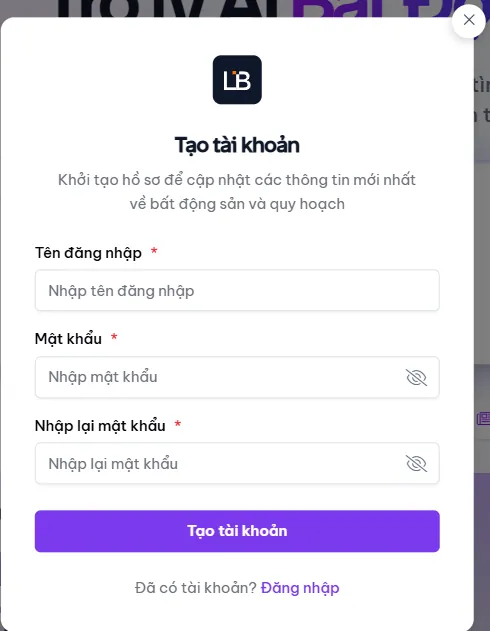 Cửa sổ Tạo tài khoản