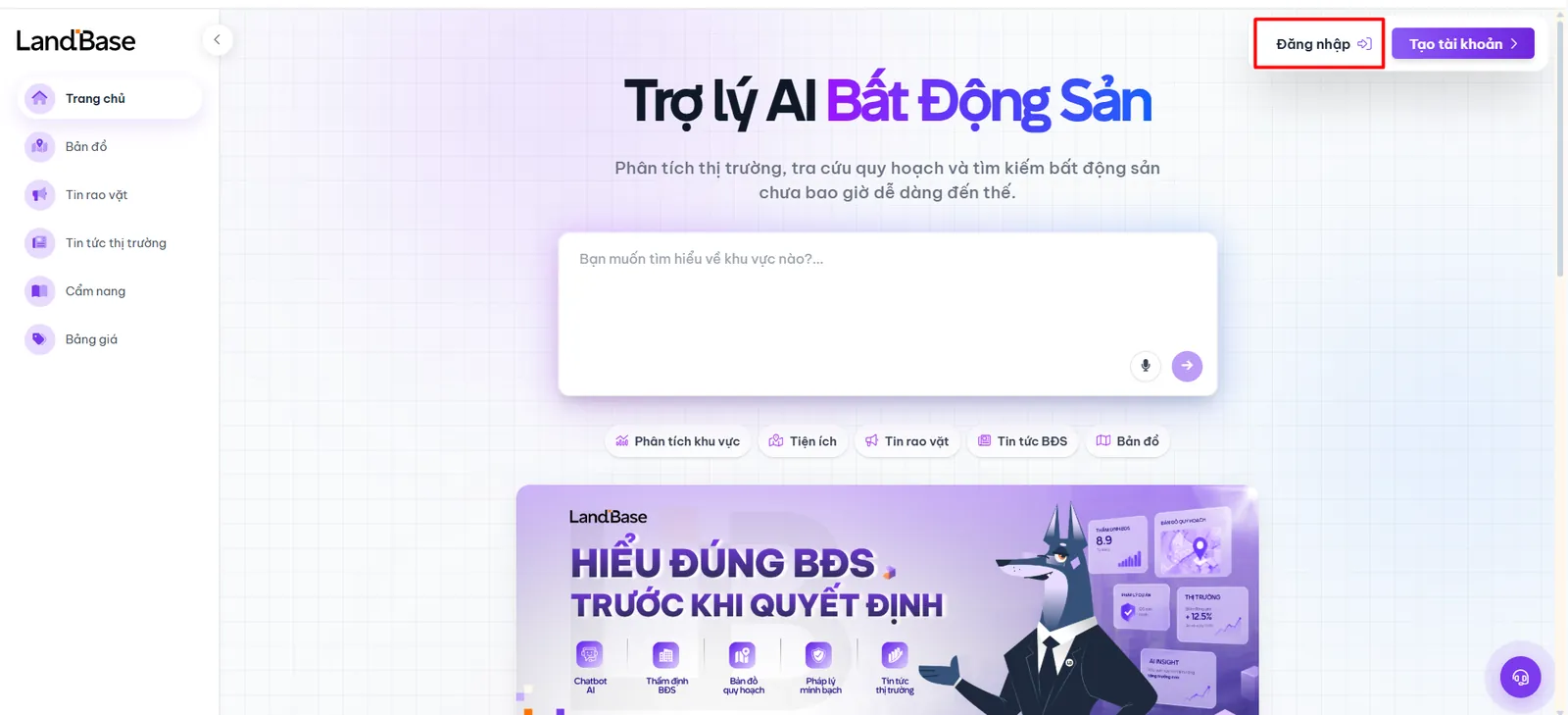 Nút Đăng nhập trên giao diện trang chủ