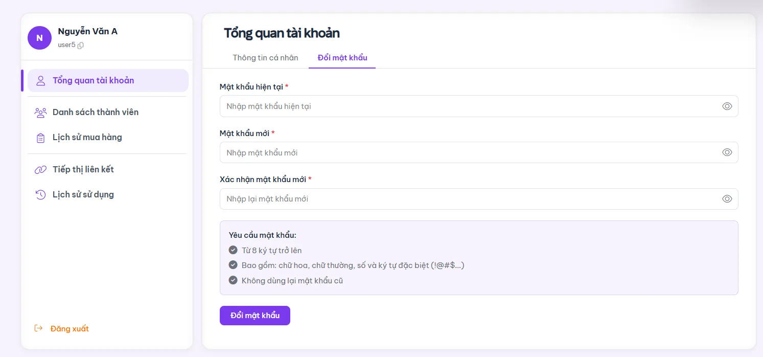 Biểu mẫu đổi mật khẩu