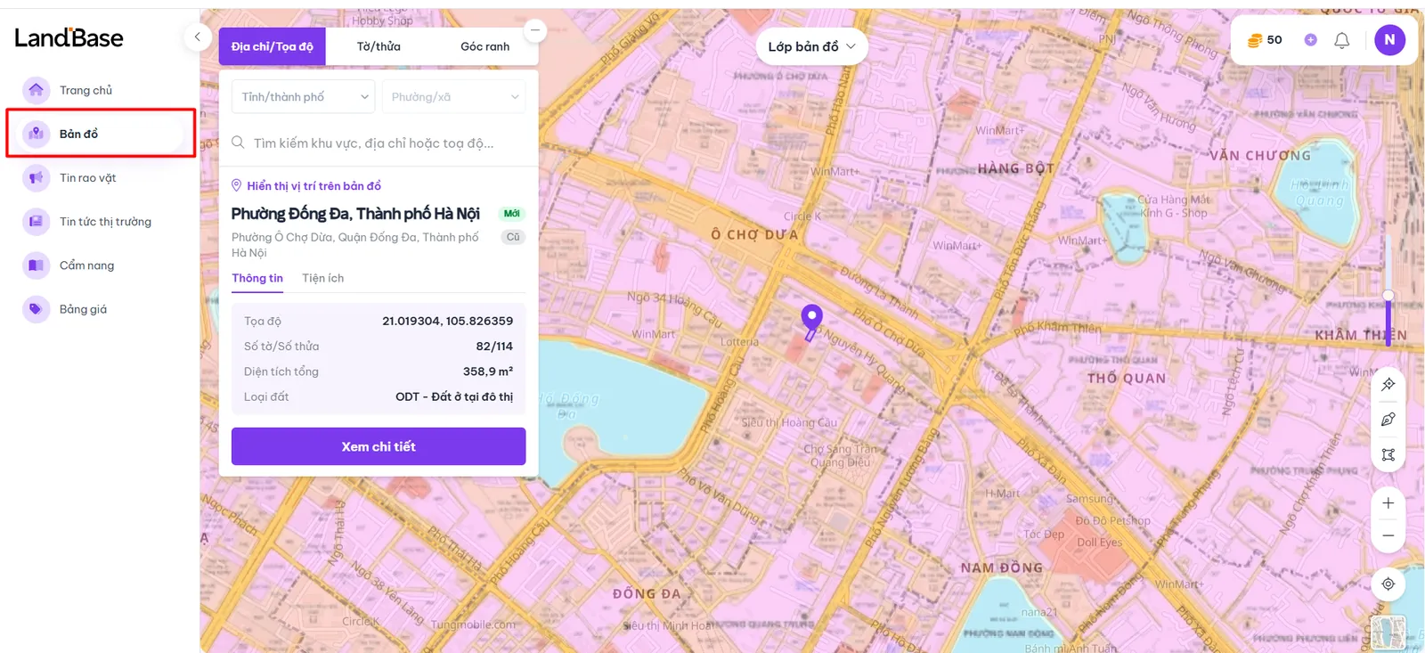 Giao diện tổng quan BĐS360 Map