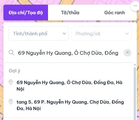 Danh sách gợi ý kết quả tìm kiếm địa chỉ