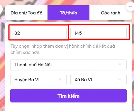 Nhập Số tờ và Số thửa