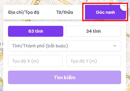 Tab Góc ranh trên khung tìm kiếm