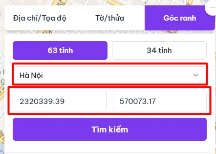 Nhập tỉnh/thành phố và tọa độ VN2000