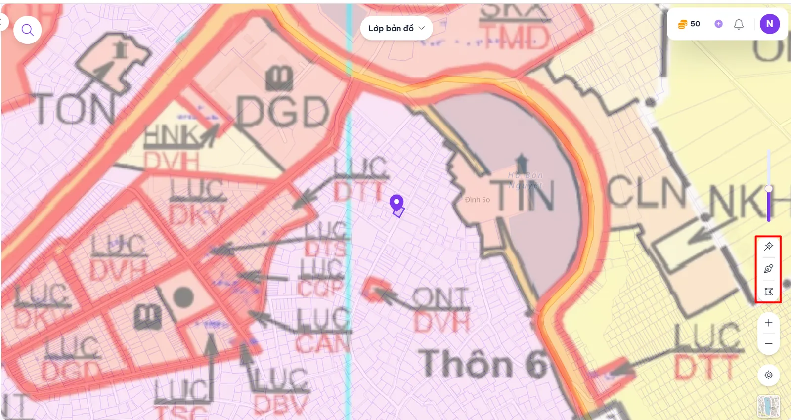 Biểu tượng công cụ Đo vẽ trên bản đồ