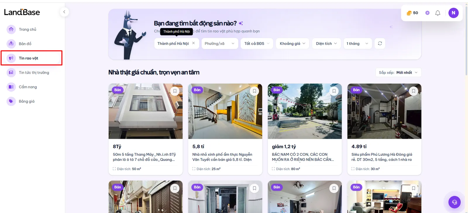 Danh sách Tin rao vặt và bộ lọc thông minh