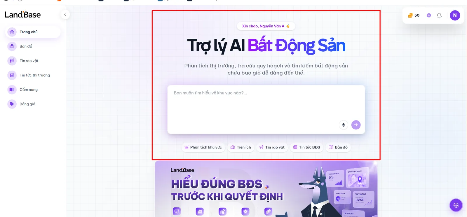 Dashboard Trợ lý AI Bất động sản